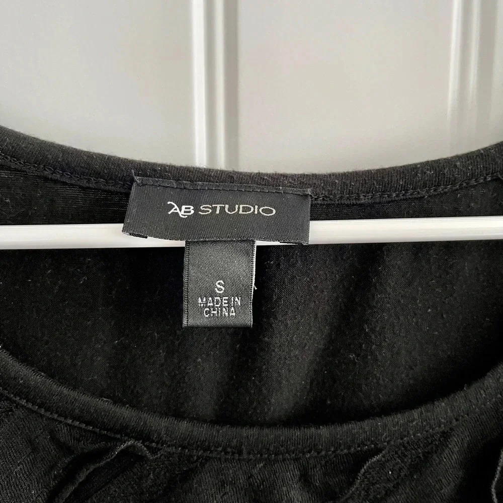 Ab Studio Black Flutter Sleeve Ruffle Front Top - image 4